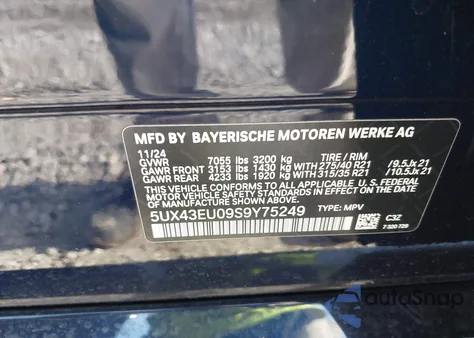 2025 BMW X5 Phev xDrive50E from USA, damaged, VIN 5UX43EU09S9Y75249